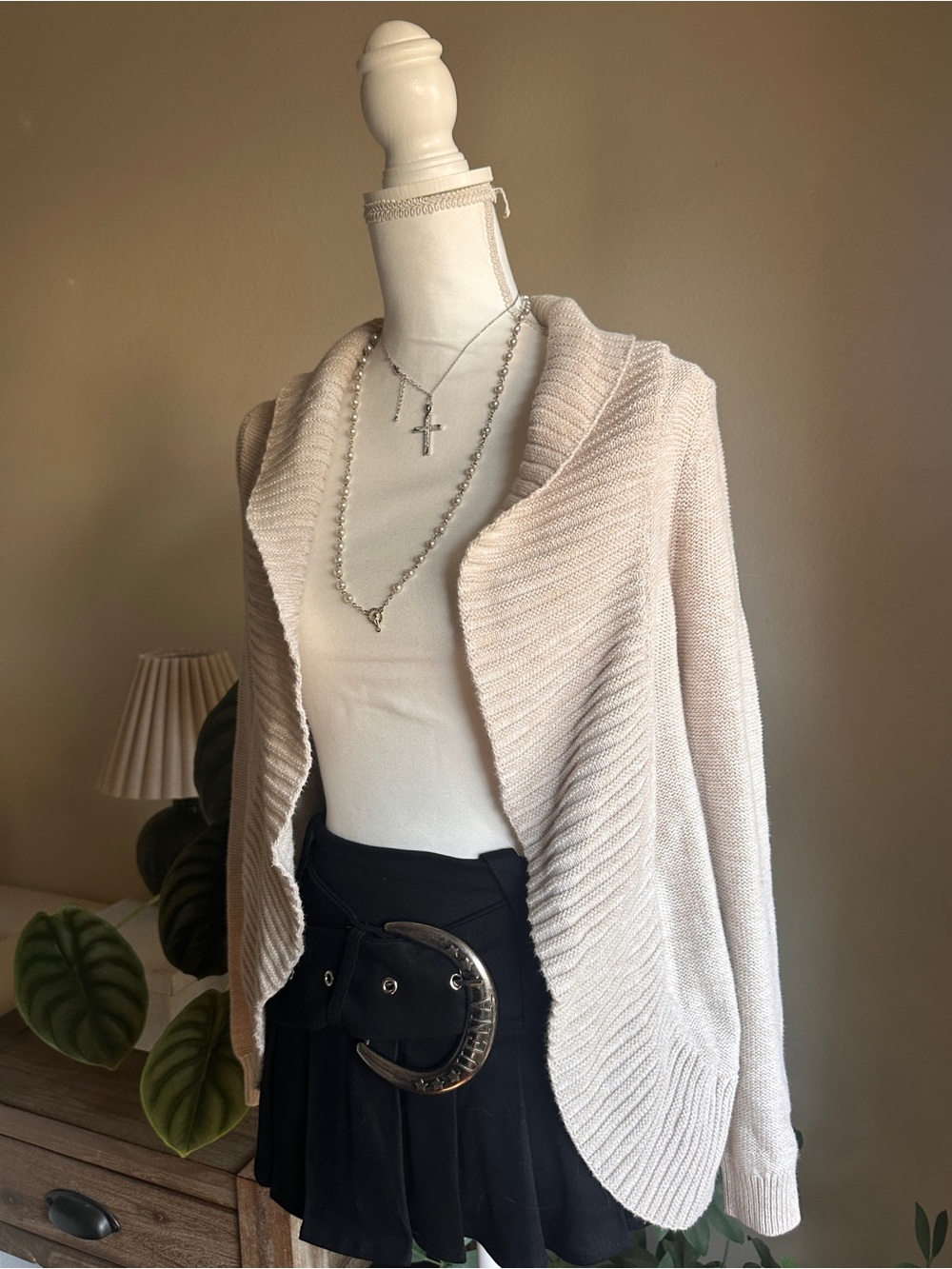 Women's Roxy Cream Open-Front Ribbed Cardigan Sweater - Picture 4 of 6